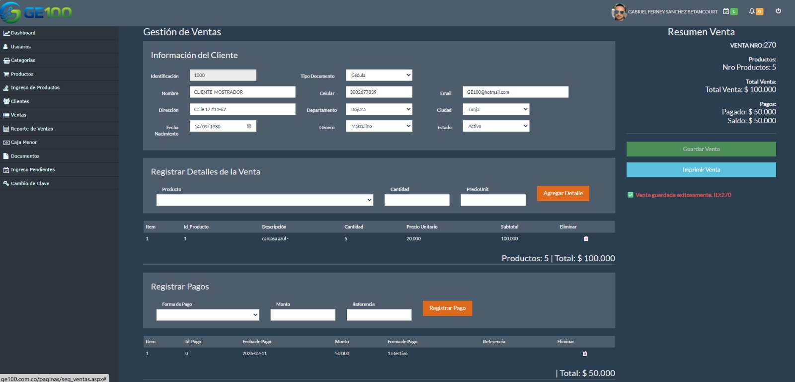 Gestión de facturación GE100