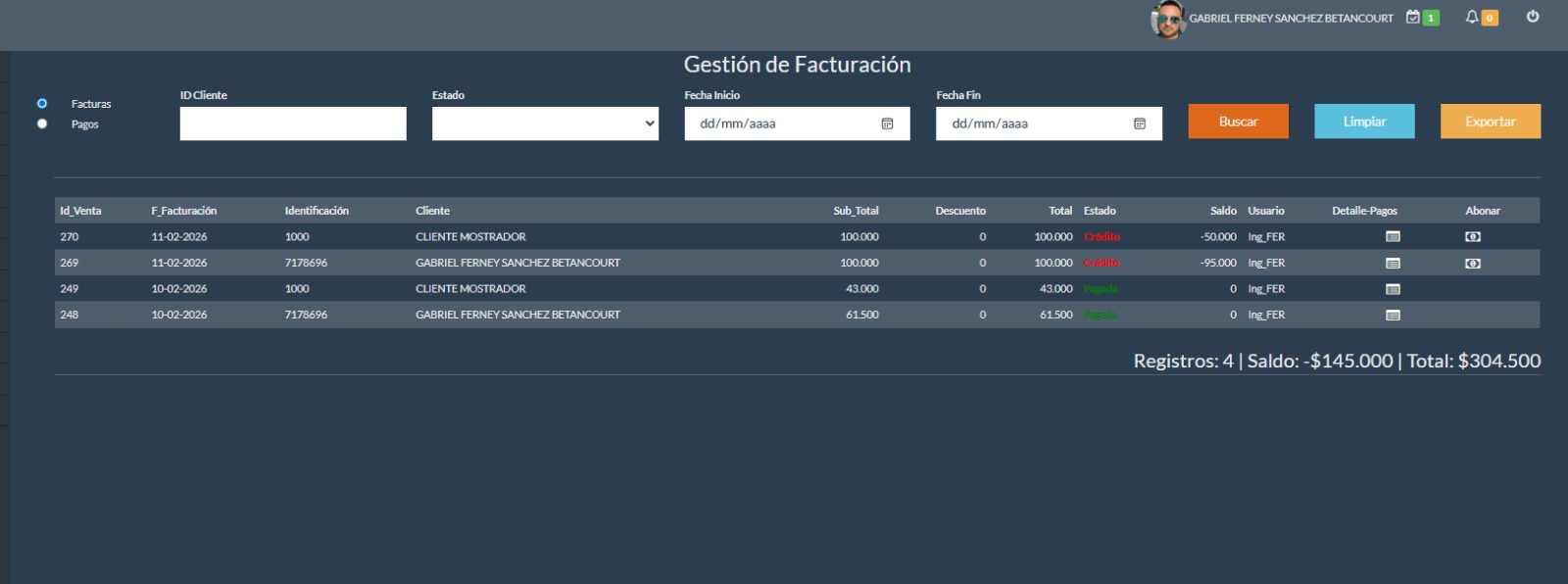 Gestión de ventas GE100